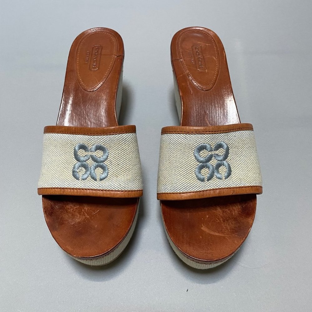 Coach Jaci Denim/Blue and Leather slide platform wedge sandal Size 10 / EU 41